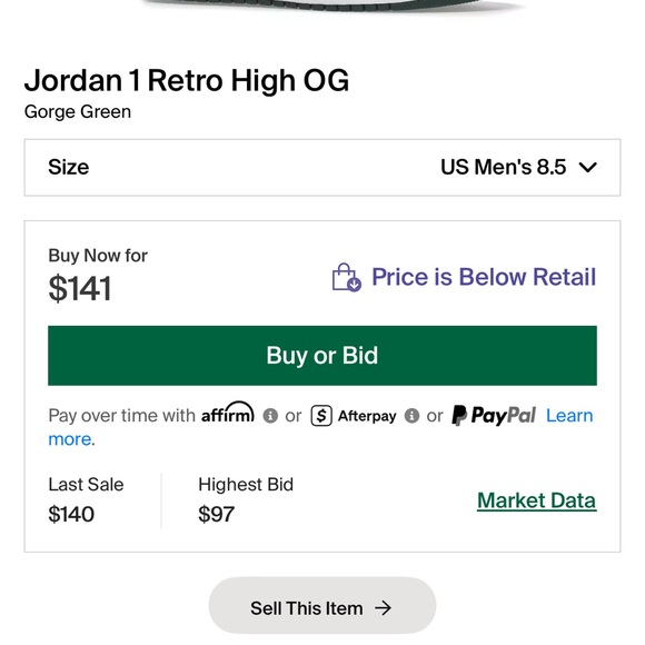 Jordan 1 Retro High OG Gorge Green Sneakers USEDD! - Picture 1 of 16